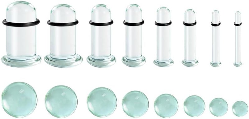 Atomhole Store 8 أزواج/16 قطعة مجموعة توسيع آذان زجاجية 14G-00G مع مقاييس قصيرة وموسعات قابلة للتوسيع مجوهرات ثقب الجسم - Image 1